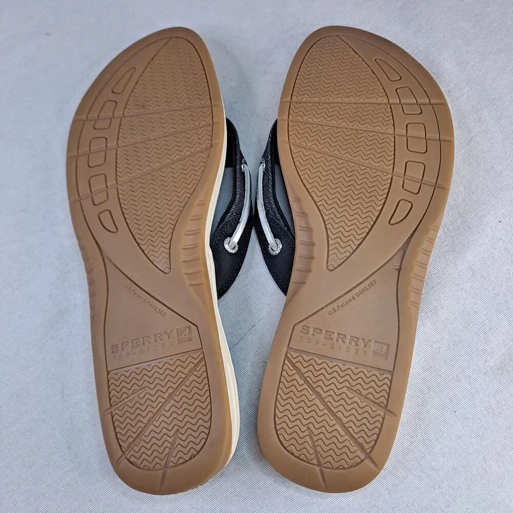 Sperry Seafish Flip Flop STS87295 Womens 10M Black Leather/Fabric Thong Sandals - Picture 6 of 8